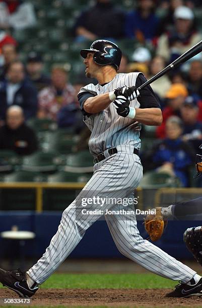 First baseman Richie Sexson of the Arizona Diamondbacks takes a swing during a game against the Milwaukee Brewers at Miller Park on April 22, 2004 in...