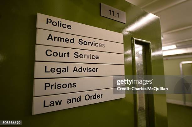 The door into the Police and armed services room at a nuclear bunker site on the Woodside Road industrial estate on February 4, 2016 in Ballymena,...