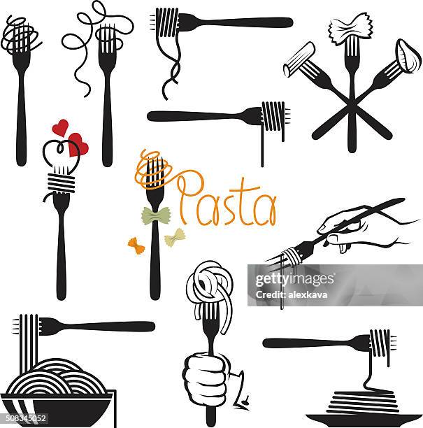 set of pasta elements - fork stock illustrations
