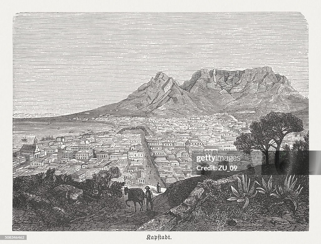 Cape Town in South Africa, wood engraving, published in 1882