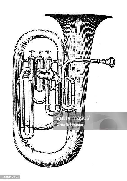 antikes illustration euphonium - tuba stock-grafiken, -clipart, -cartoons und -symbole