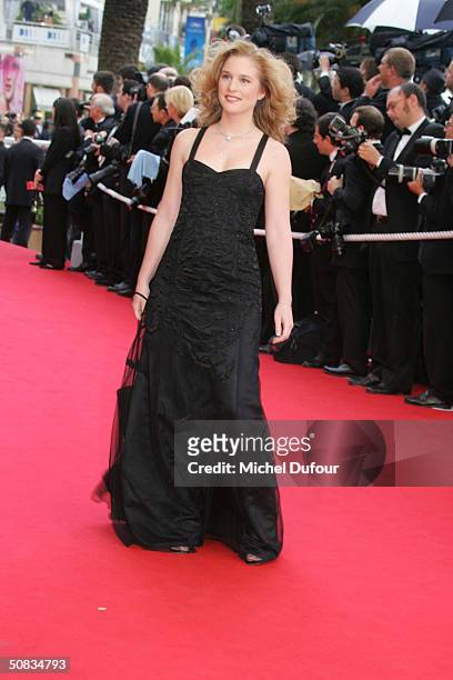 Natacha Regnier attends the 57th Cannes Film Festival screening of film "Troy" at the Grand Theatre Lumiere on May 13 2004 in Cannes, France.
