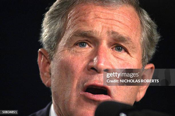 President George W. Bush speaks to a gathering of the American Conservative Union at the JW Marriott Hotel in Washington, DC 13 May 2004. Bush spoke...