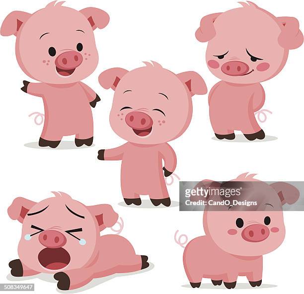 stockillustraties, clipart, cartoons en iconen met piglet cartoon set - animal waving