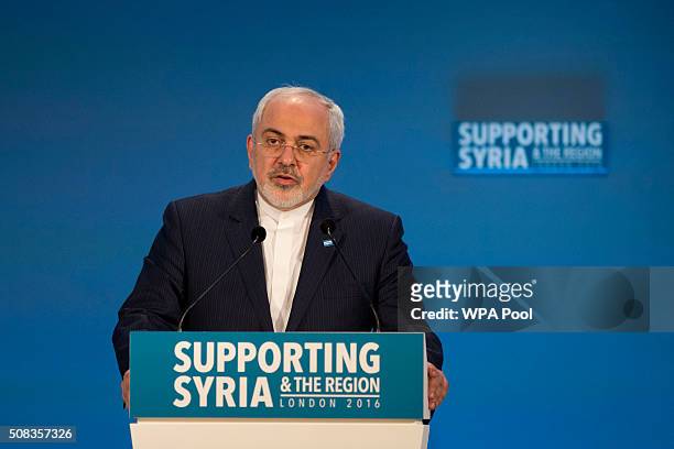Iranian Foreign Minister Mohammad Javad Zarif makes a pledge during the second co-host chaired thematic pledging session for jobs and economic...