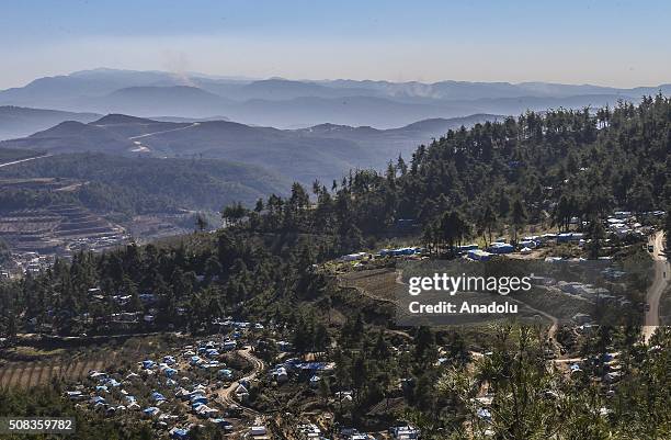 An aerial view of Yamadi camp in Lattakia, Syria on February 4, 2016 where Turkmen people, fled from their homes due to Russian and Assad Regime...