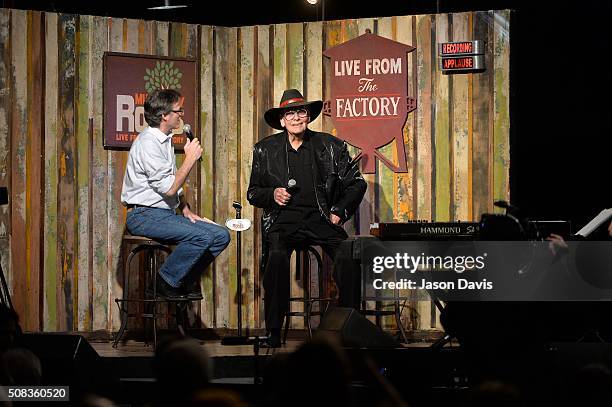 Music City Root's Craig Havighurst and Recording Artist Sleepy LeBeef speak during the Music City Root's Tribute to Sam Phillips at The Factory At...