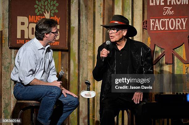 Music City Root's Craig Havighurst and Recording Artist Sleepy LeBeef speak during the Music City Root's Tribute to Sam Phillips at The Factory At...