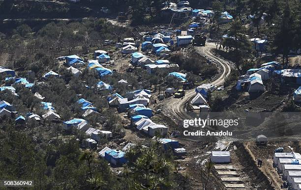 An aerial view of Yamadi camp in Lattakia, Syria on February 4, 2016 where Turkmen people, fled from their homes due to Russian and Assad Regime...