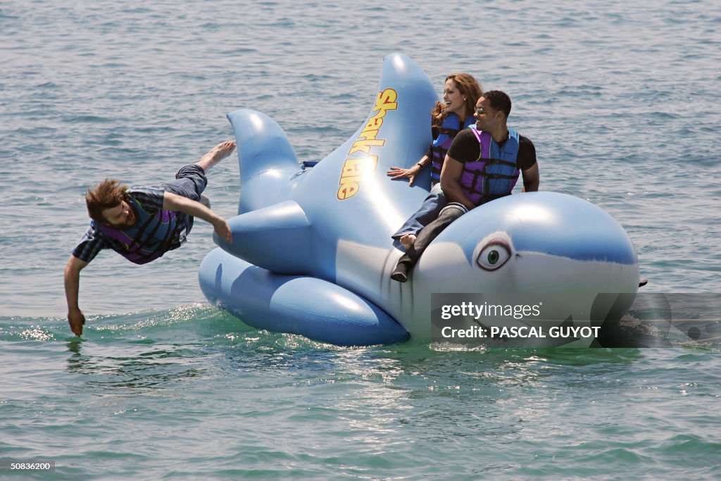 US actor Jack Black jumps into the sea a