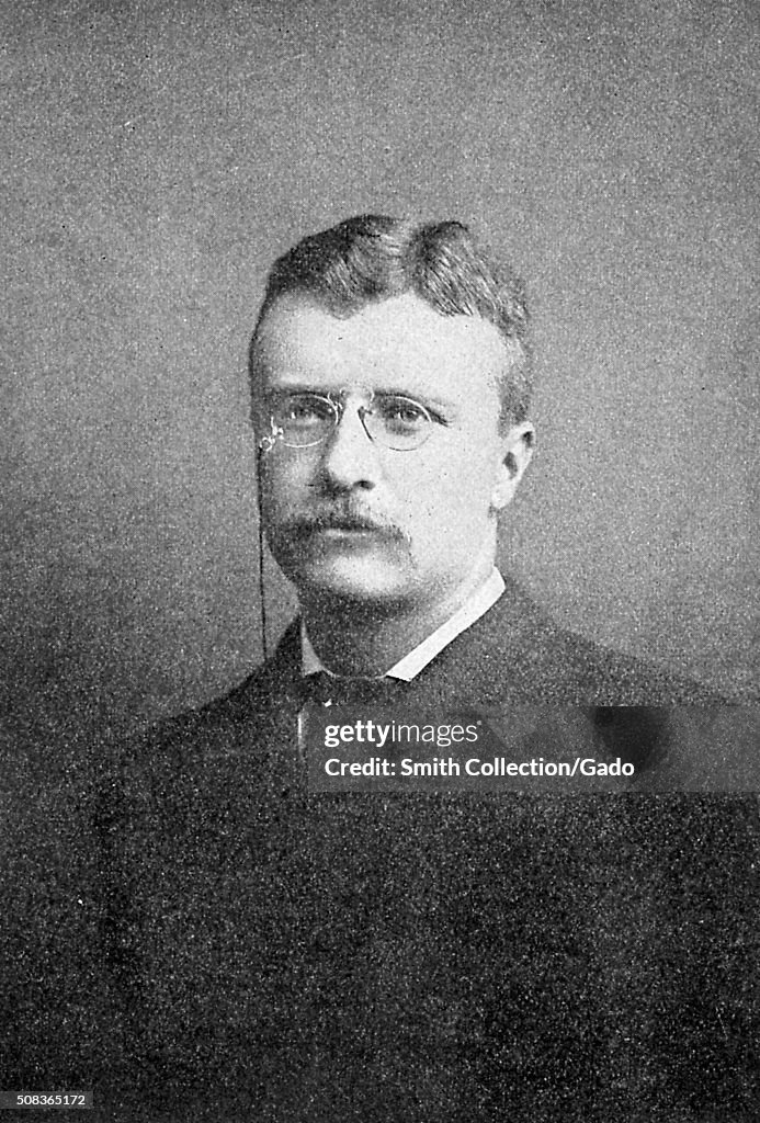 A Headshot Portrait Of Theodore Roosevelt At Age 28 Wearing His a-headshot-portrait-of-theodore-roosevelt-at-age-28-wearing-his