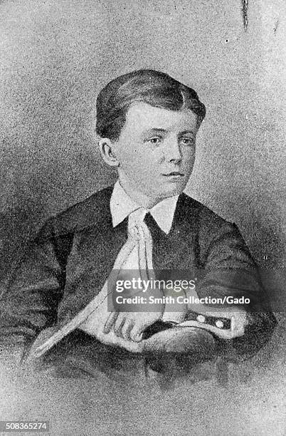 Drawn portrait of Theodore Roosevelt as a boy, about 10 years old, 1868. .