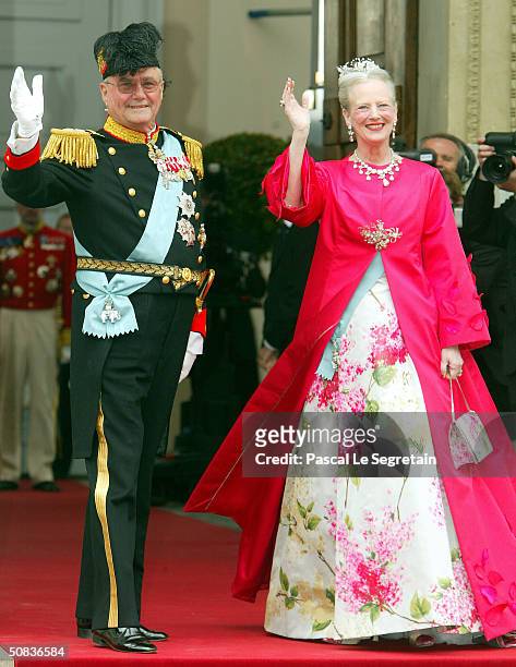 Danish Queen Margrethe II and Prince Henrik arrive to attend the wedding between their son Danish Crown Prince Frederik and Miss Mary Elizabeth...