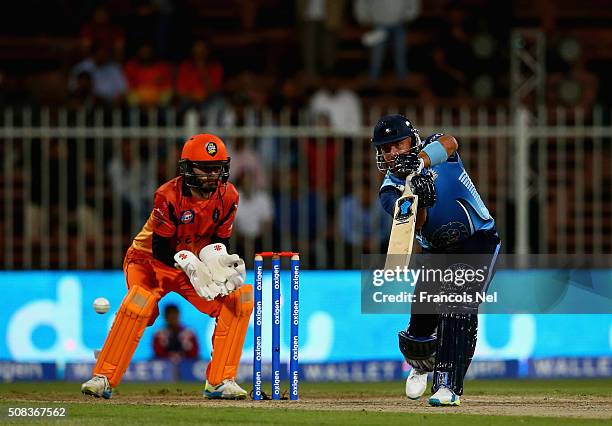 Herchelle Gibbs of Leo Lions bats during the Oxigen Masters Champions League match between Leo Lions and Virgo Super Kings at Sharjah Cricket Stadium...