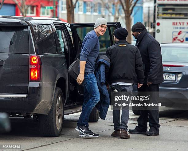 Amy Schumer and Ben Hanisch are seen heading to set of 'Inside Amy Schumer' early in the morning on February 4, 2016 in New York City.