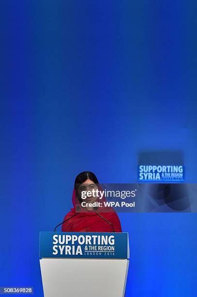 Pakistani activist for female education and Nobel Peace Prize laureate Malala Yousafzai addresses delegates during the fourth 'Thematic Pledging...