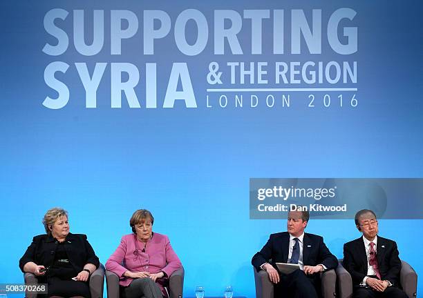 Norwegian Prime Minister Erna Solberg, German Chancellor Angela Merkel, British Prime Minister David Cameron and UN Secretary-General Ban Ki-moon...