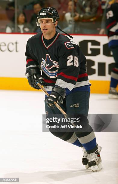 Martin Rucinsky of the Vancouver Canucks warms up prior to the game against the Calgary Flames in the first round of the 2004 NHL Stanley Cup...