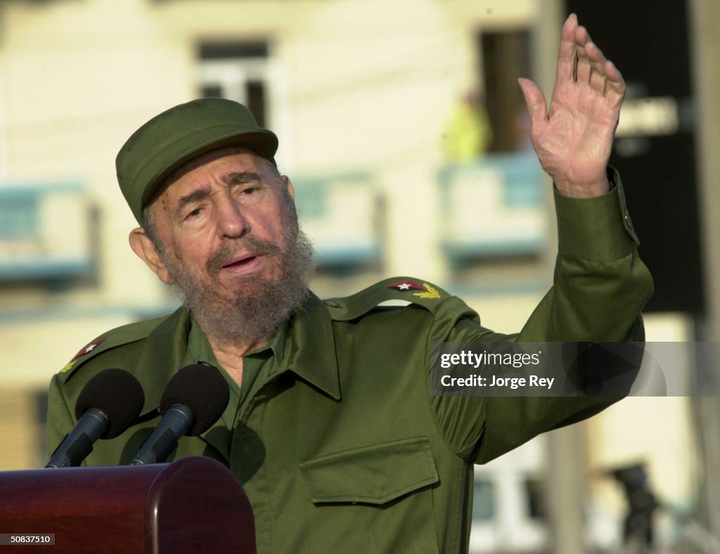 Castro Leads Massive Anti-U.S. Demo