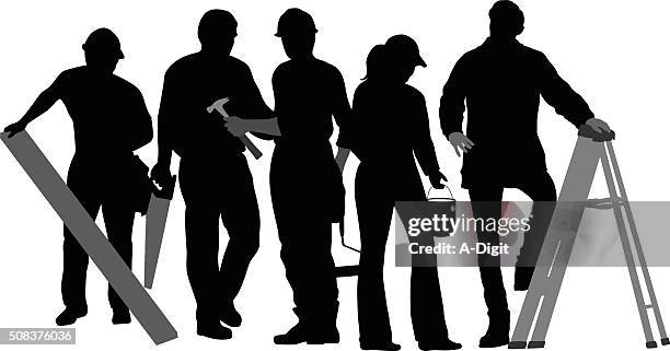 renovation work silhouette crowd - silouhette construction work stock illustrations