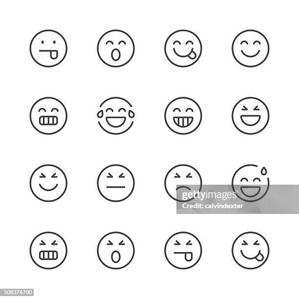 emoji icons set 2 | black line series - anthropomorphic smiley face stock illustrations