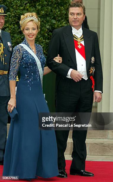 Crown Prince Charles and Princess Camilla of Bourbon Two Sicilies arrive to attend the wedding between Danish Crown Prince Frederik and Miss Mary...