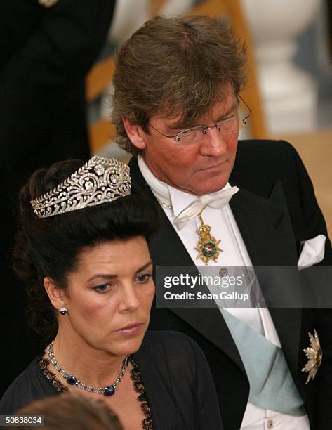 Princess Caroline and husband Prince Ernst August of Hanover attend the wedding of Danish Crown Prince Frederik and Miss Mary Elizabeth Donaldson at...