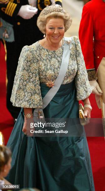 Queen Beatrix of the Netherlands attends the wedding between Danish Crown Prince Frederik and Miss Mary Elizabeth Donaldson in Copenhagen Cathedral...