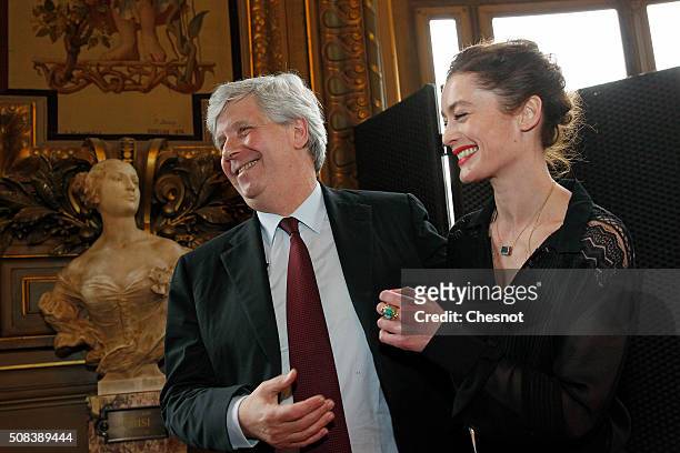 Opera de Paris director Stephane Lissner poses with newly appointed Dance Director of the Paris Opera Aurelie Dupont after a press conference at the...