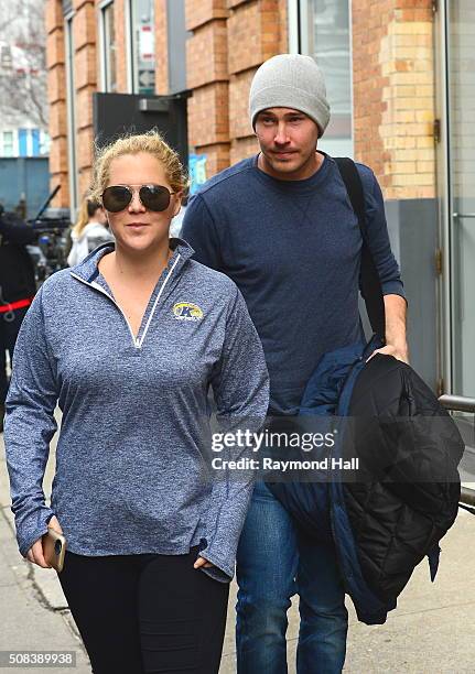 Actress Amy Schumer and Ben Hanisch are seen on set of "Inside Amy Schumer" on February 4, 2016 in New York City.