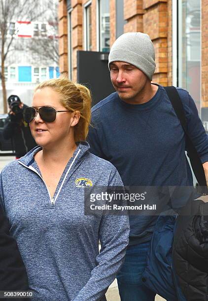 Actress Amy Schumer and Ben Hanisch are seen on set of "Inside Amy Schumer" on February 4, 2016 in New York City.