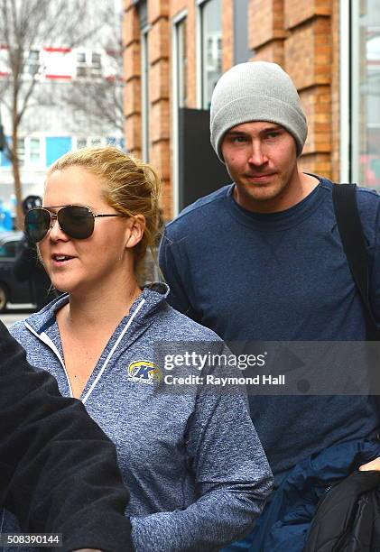 Actress Amy Schumer and Ben Hanisch are seen on set of "Inside Amy Schumer" on February 4, 2016 in New York City.