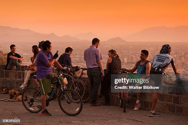 santiago, cerro san cristobal hill, visitors - san cristóbal hill chile stock pictures, royalty-free photos & images
