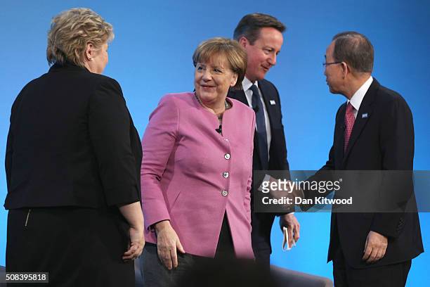Norwegian Prime Minister Erna Solberg, German Chancellor Angela Merkel, British Prime Minister David Cameron and UN Secretary-General Ban Ki-moon...