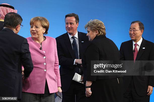 German Chancellor Angela Merkel, British Prime Minister David Cameron, Norwegian Prime Minister Erna Solberg and UN Secretary-General Ban Ki-moon...