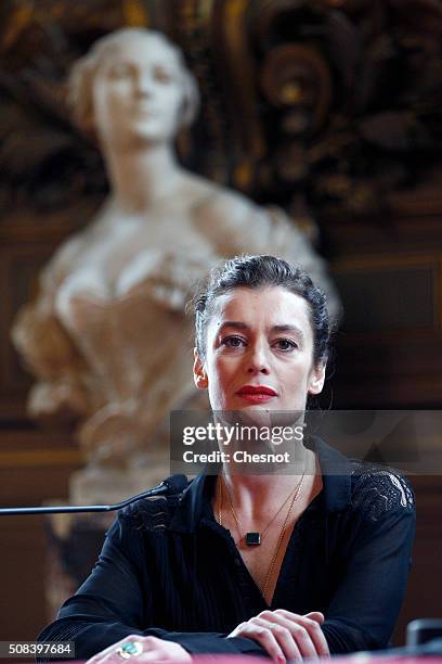Newly appointed Dance Director of the Paris Opera Aurelie Dupont attends a press conference at the Opera Garnier on February 04, 2016 in Paris,...