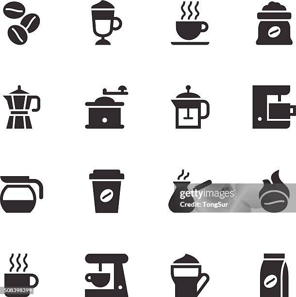 ilustraciones, imágenes clip art, dibujos animados e iconos de stock de café iconos-negro - cafetera exprés