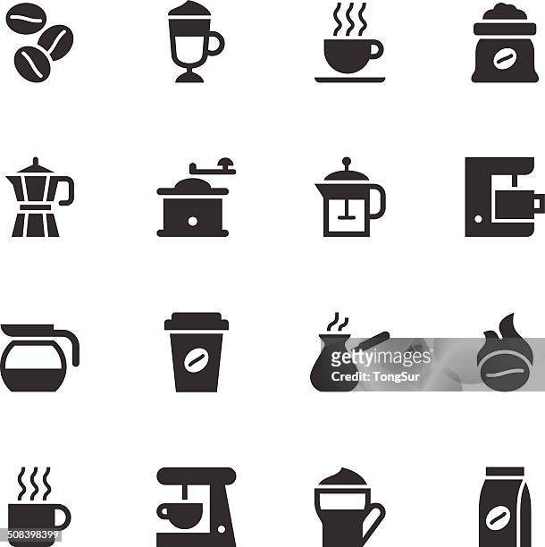 coffee icons - black - french press stock illustrations