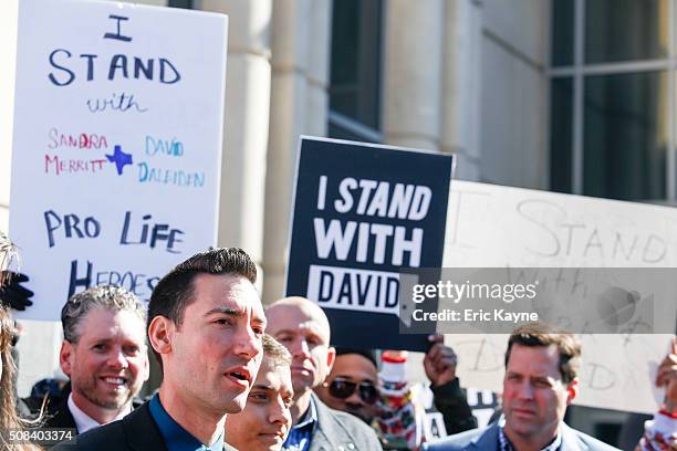David Daleiden, a defendant in an indictment stemming from a Planned Parenthood video he helped produce, speaks to the media after appearing in court...