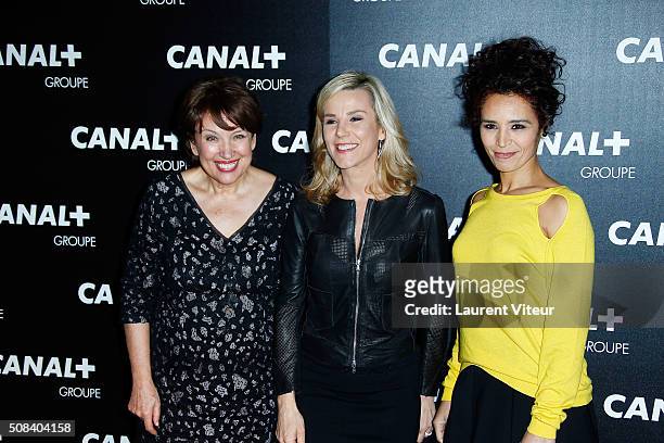 Roselyne Bachelot, Laurence Ferrari and Aida Touihri attend the 'Canal + Animators' Party At Manko on February 3, 2016 in Paris, France.