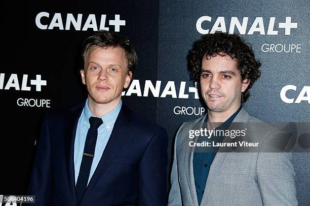 Alex Lutz and Bruno Sanches attend the 'Canal + Animators' Party At Manko on February 3, 2016 in Paris, France.