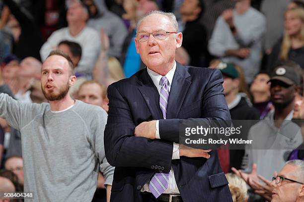 Head coach George Karl of the Sacramento Kings coaches against the Charlotte Hornets on January 25, 2016 at Sleep Train Arena in Sacramento,...