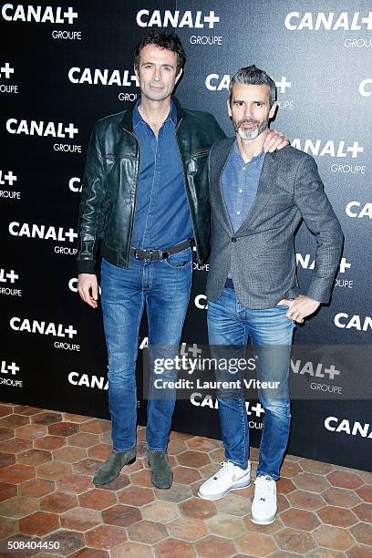 Victor Robert and Dominique Armand attend the 'Canal + Animators' Party At Manko on February 3, 2016 in Paris, France.