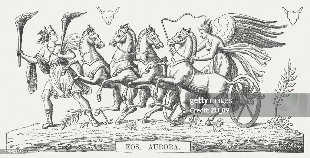 Eos - Greek goddess, wood engraving, published in 1878