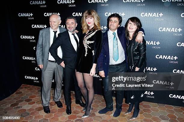 Nicolas Domenach, Sebastien Knafo, Daphne Burki, Ariel Wizman and Mathilde Terrier attend the 'Canal + Animators' Party At Manko on February 3, 2016...