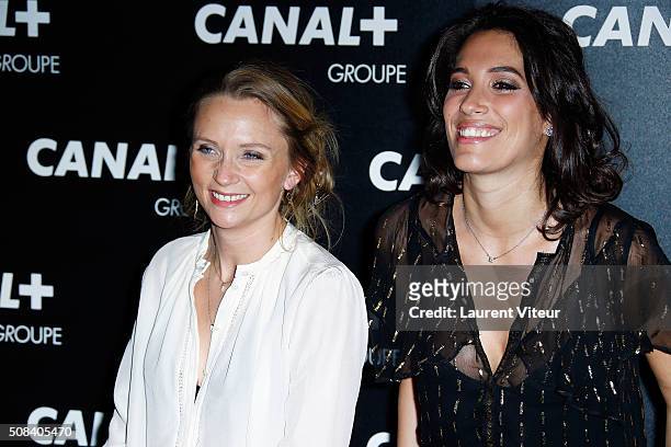 Adrienne de Malleray and Laurie Cholewa attend the 'Canal + Animators' Party At Manko on February 3, 2016 in Paris, France.