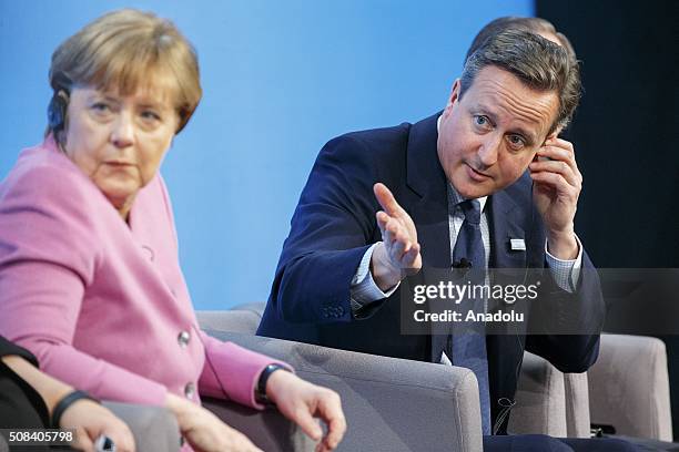 Chancellor of Germany Angela Merkel and British Prime Minister David Cameron attends a press conference at Supporting Syria and the Region Conference...