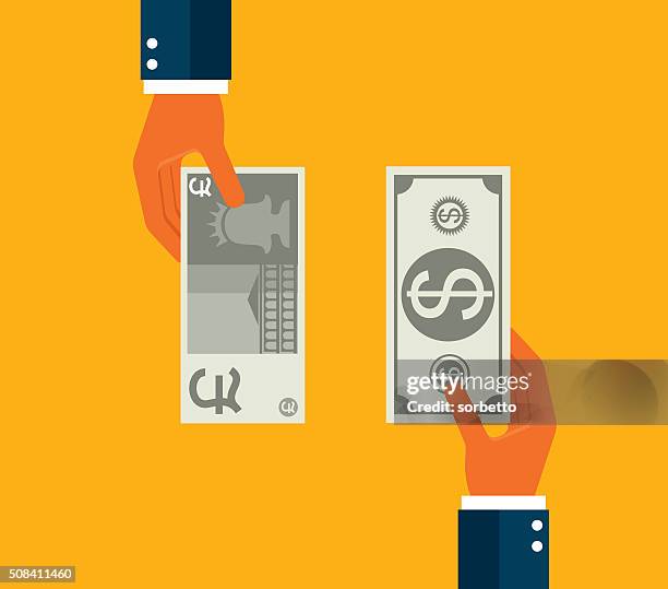 stockillustraties, clipart, cartoons en iconen met exchanging dollar and pound - uitwisselen