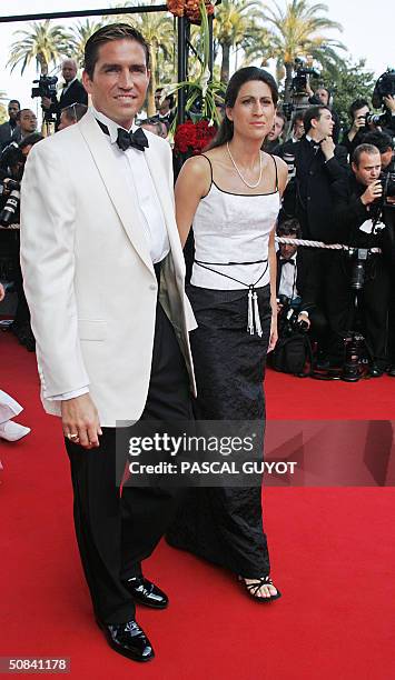 American actor Jim Caviezel and wife Kerri arrive for the official showing of 'Shrek 2' at the Cannes Film Festival in Cannes, France, May 15, 2004....