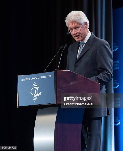 Former President Bill Clinton speaks at The Clinton Global Initiative Winter Meeting at Sheraton New York Times Square on February 4, 2016 in New...